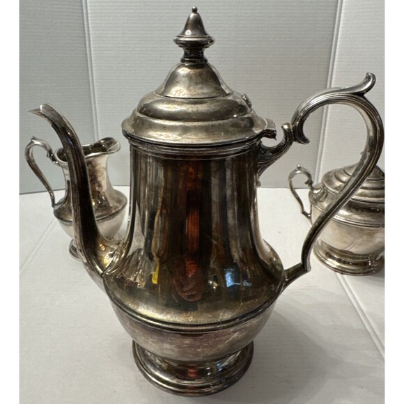 Vintage Forbes Silver Co Tea Coffee Set Teapot Sugar Cream/Lid Silverplate 1890s - Picture 2 of 15